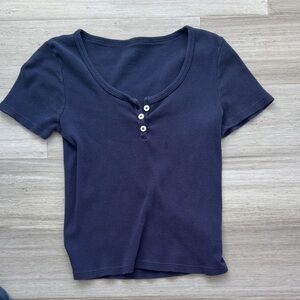 Navy Blue Women's Ribbed Top- Brandy Melville